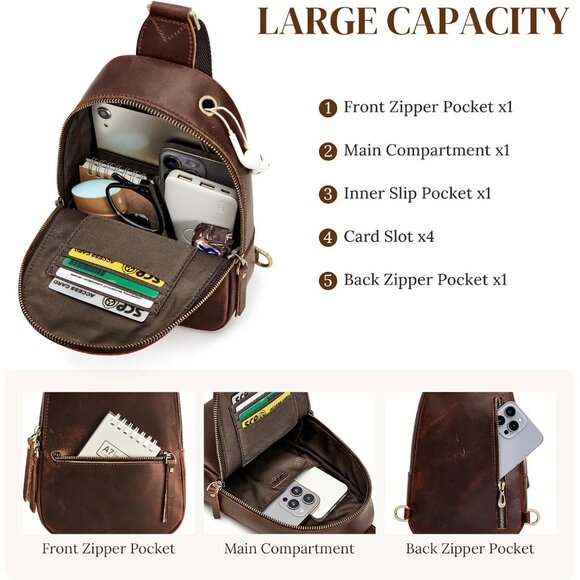 S-ZONE Leather Small Crossbody Sling Bags for Women & Men - Picture 4 of 8